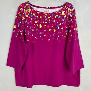 Talbots plus size 3X The Talbots Tee 3/4 sleeve pink floral cotton stretch